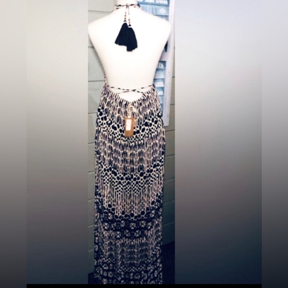 STAR MELA boho Agni print maxi dress w/adj tassel shoulder ties RE $320 M 🎉SALE - Picture 16 of 16